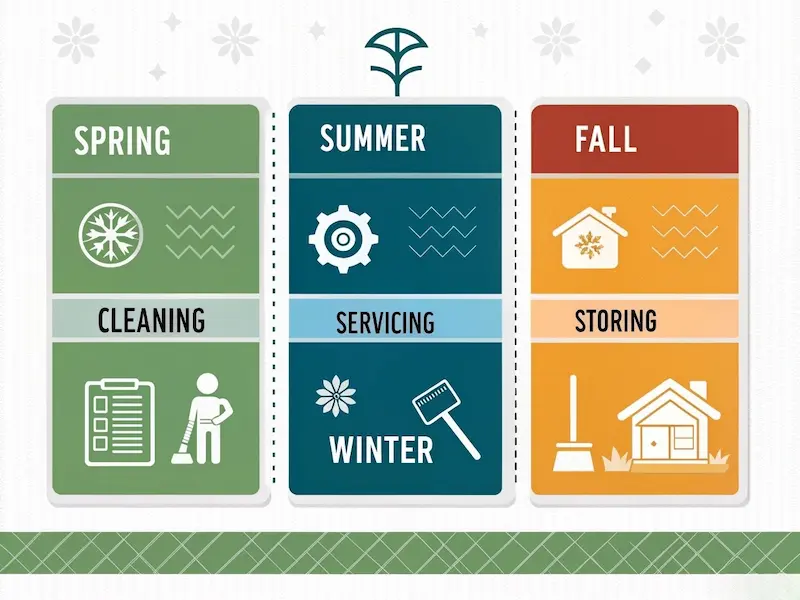 Seasonal maintenance infographic showing proper care techniques for each quarter of the year