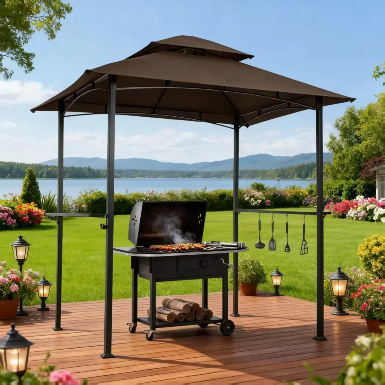 A sturdy hardtop gazebo designed for outdoor grilling and gatherings