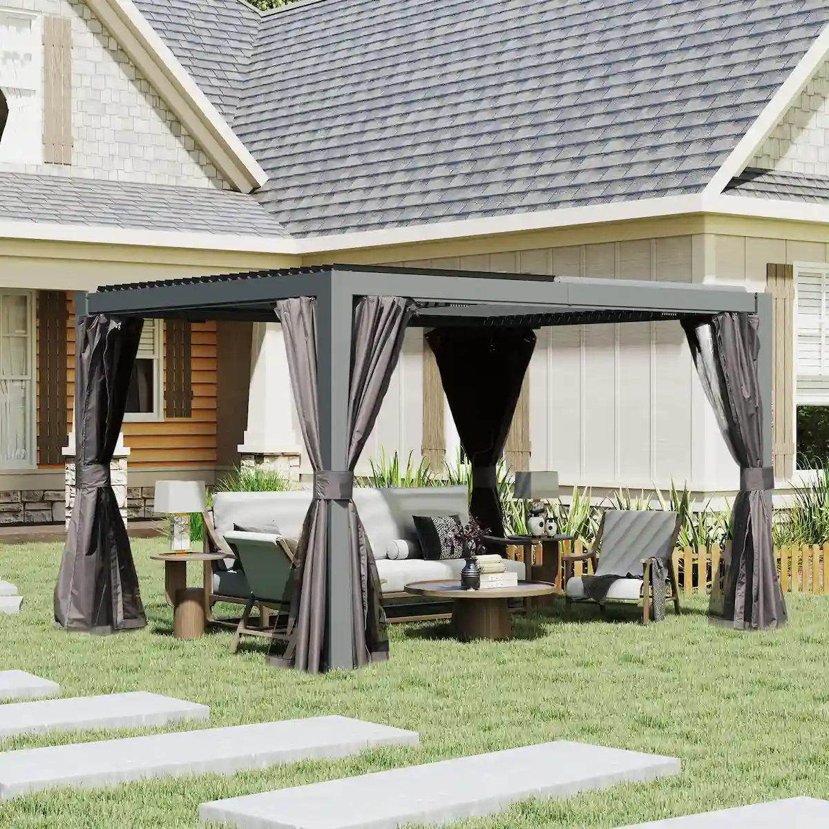 Elegant pergola structure providing shade in an outdoor setting