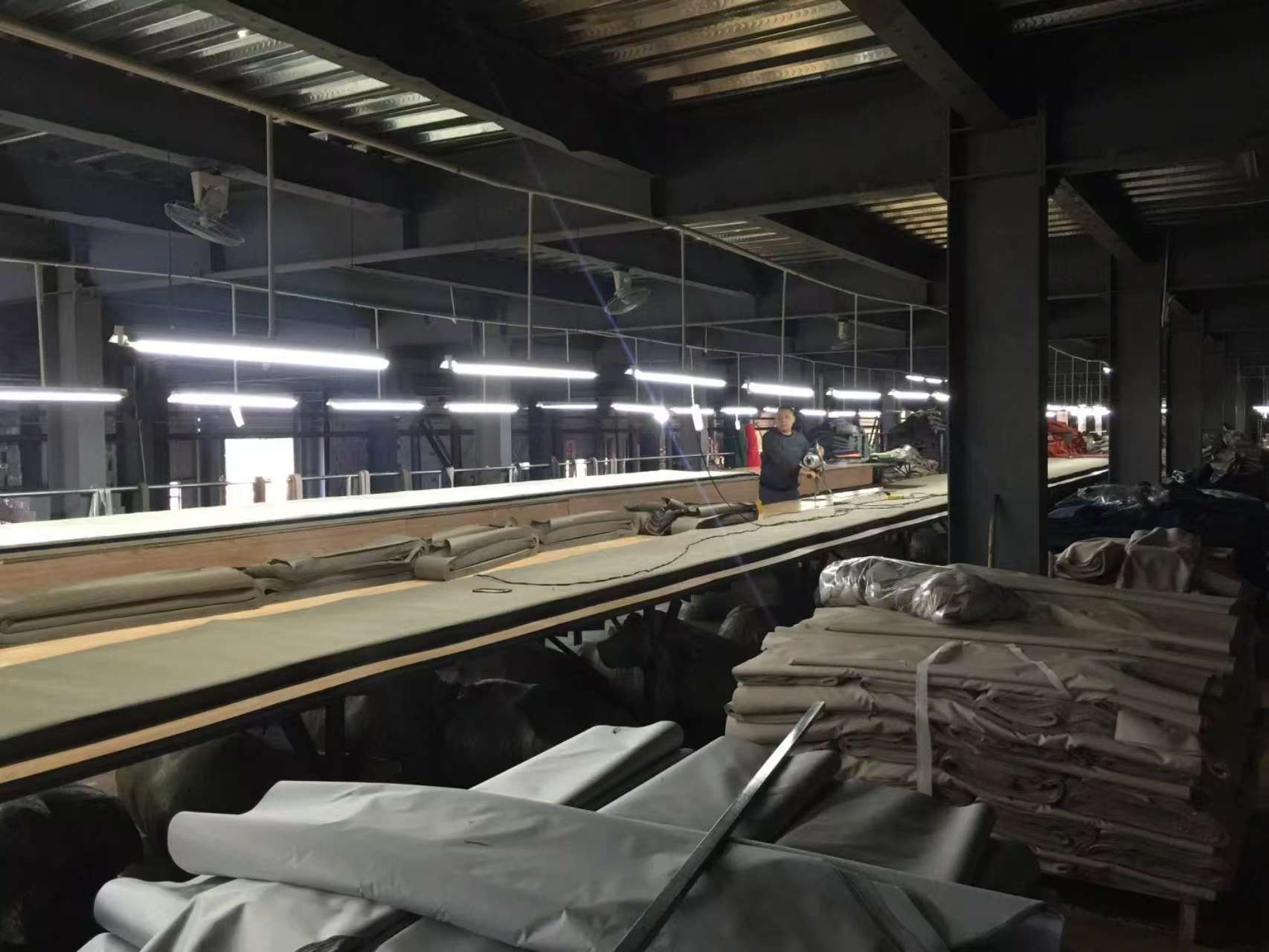 Automated furniture assembly process in a manufacturing factory.