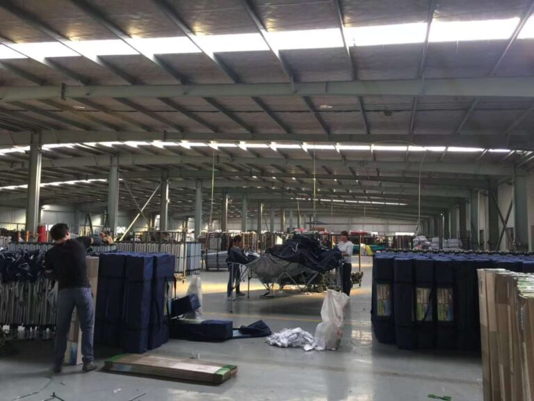 Factory packaging of contract-grade outdoor furniture ready for shipping