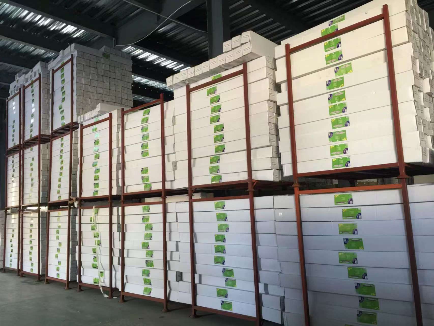 Interior view of factory warehouse storing outdoor furniture materials