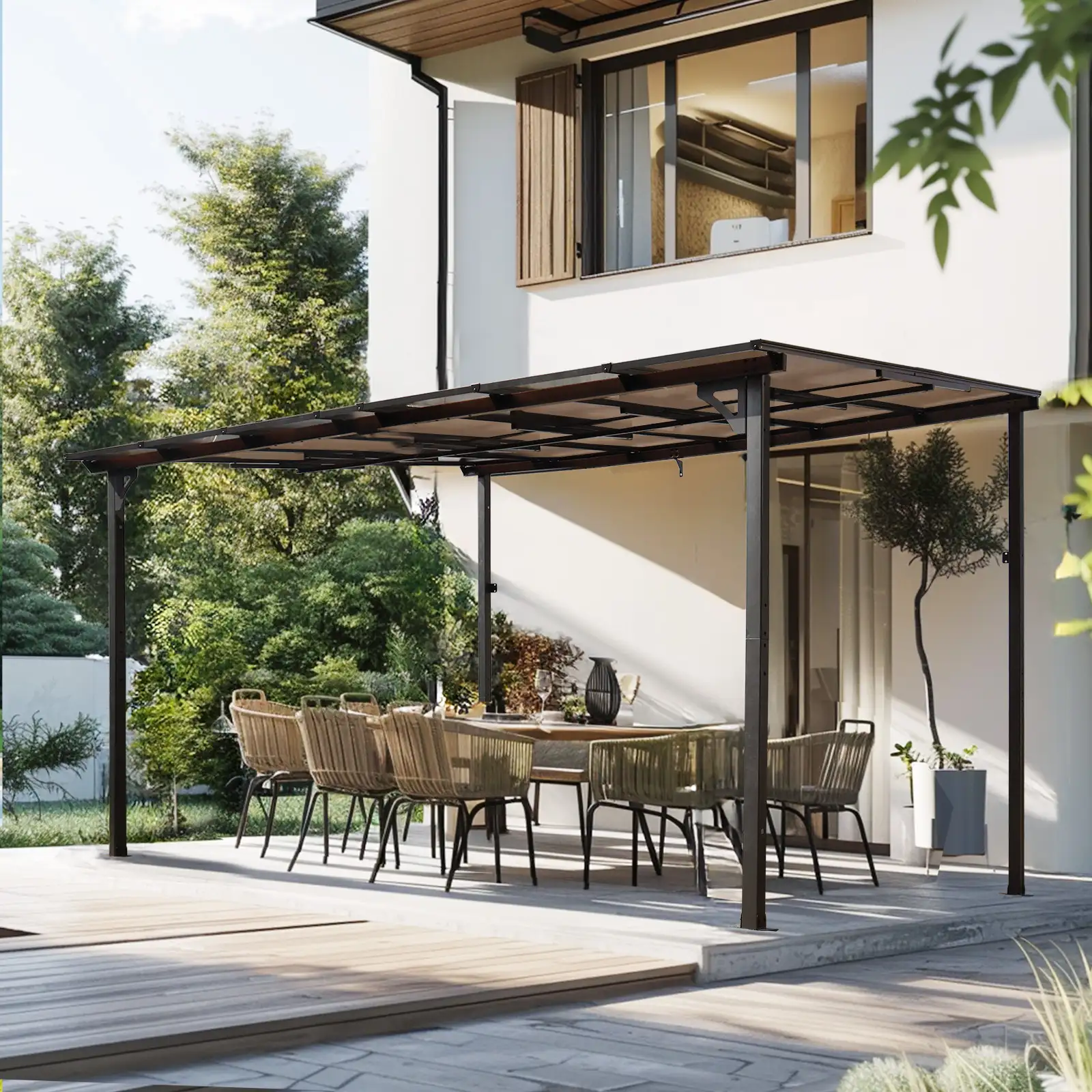 A modern garden pergola enhancing outdoor relaxation with shade and style.