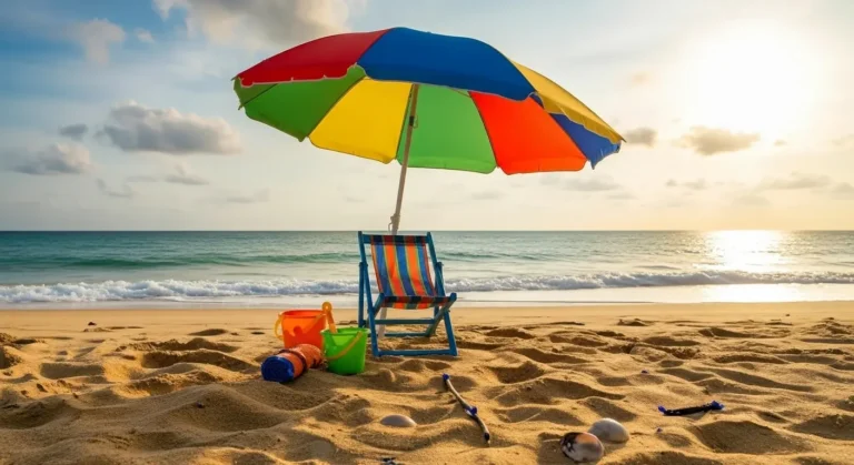 Rainbow beach umbrella with chair for individual shade