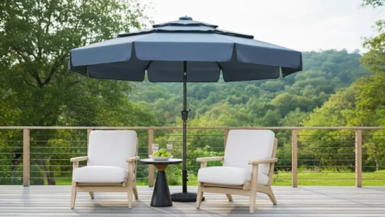 Wind resistant tiered market umbrella under 100