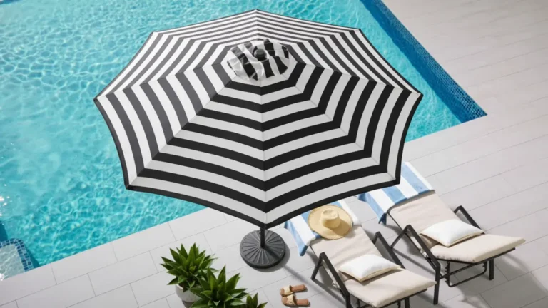 Black and white geometric pattern pool umbrella