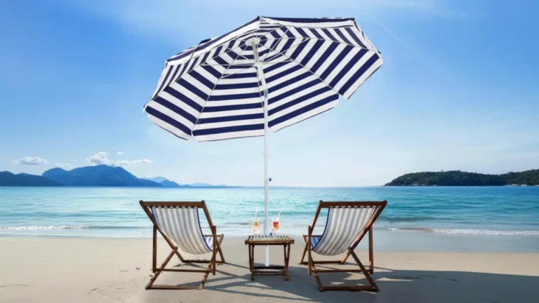 Classic blue striped lightweight beach umbrella