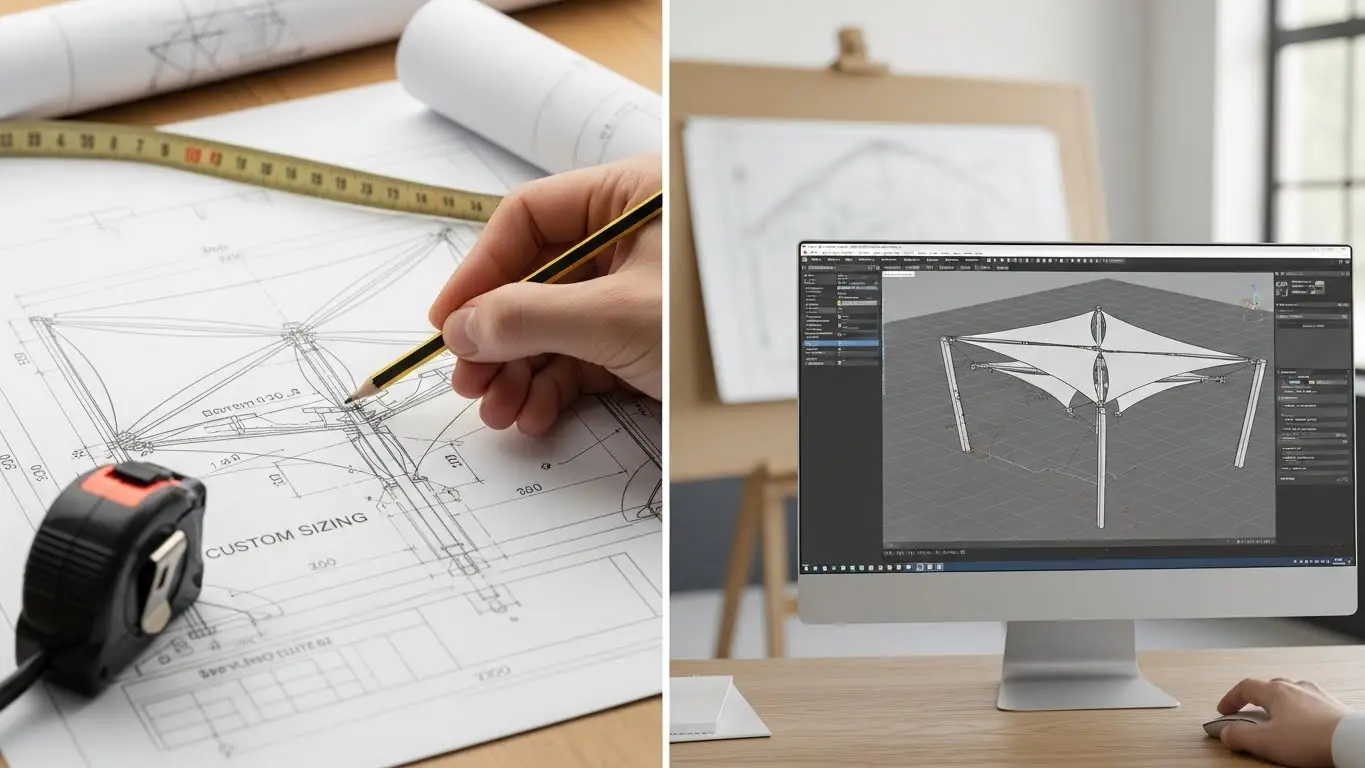 CAD blueprint for custom umbrella sizing and shade design