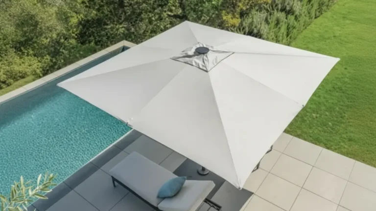 Large square cantilever umbrella canopy peak logo placement