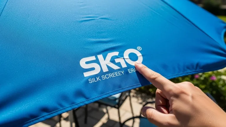 Silk screen logo print durability on outdoor umbrella canopy